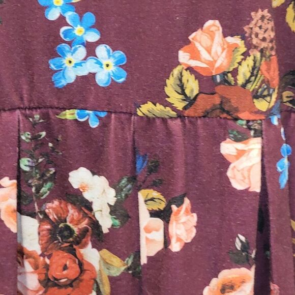 Bluetime Medium Red Floral Swing Dress Pullover Cotton Blend Stretch Waist BOHO - Picture 12 of 13